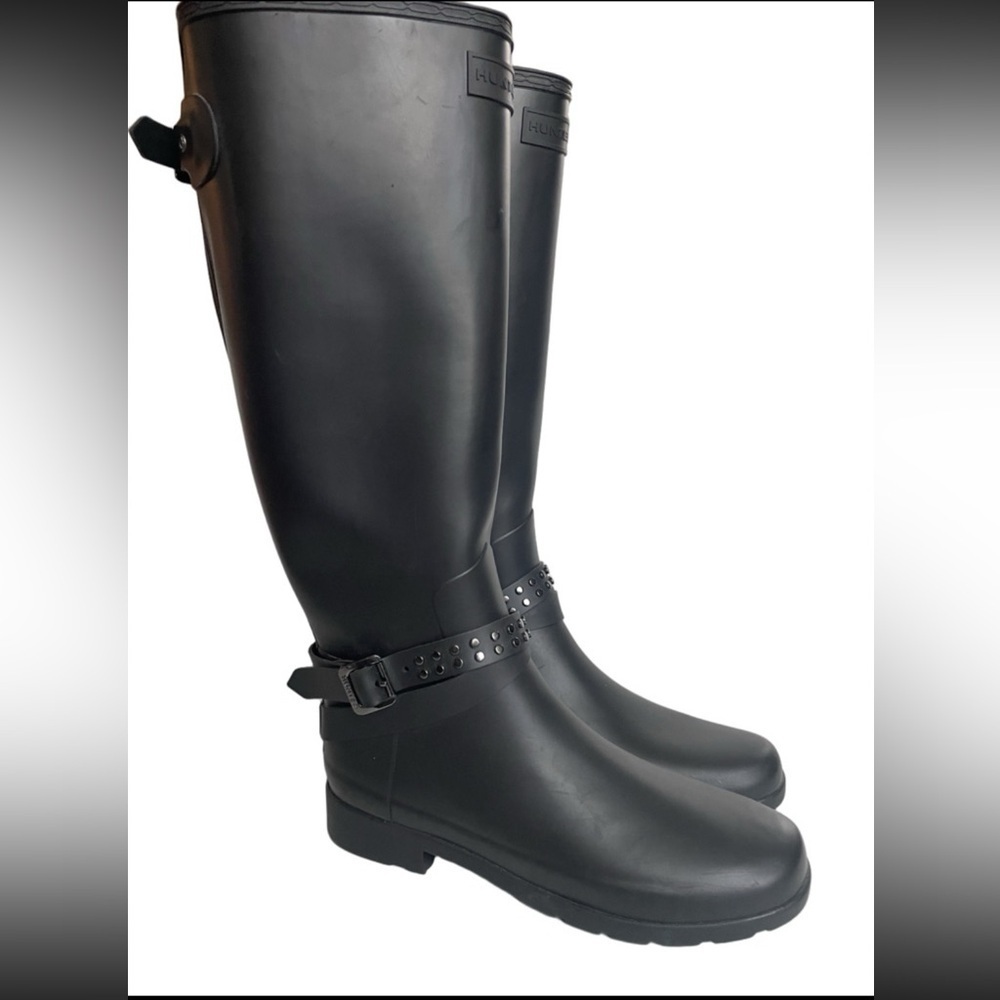 Hunter Refined Black Adjustable Studded Tall Rubber Boots Riding Equestrian 9